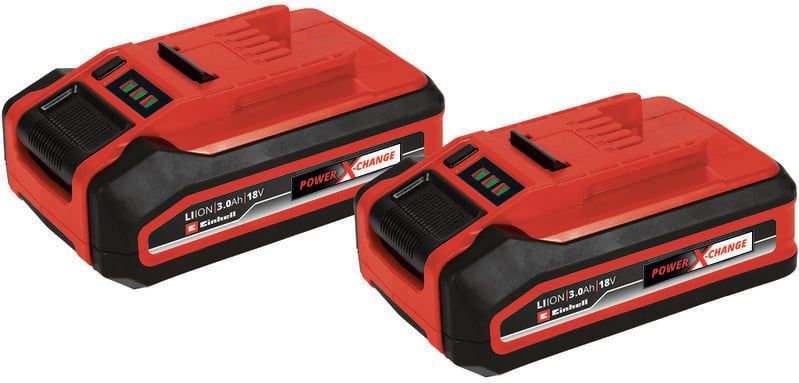Original Einhell 3 Ah Power X-Change plus Akku (18 v, Li-Ion, universell verwendbar für alle PXC-Geräte, Ladestandskontrolle, Twin-Pack, inkl. 2x 3
