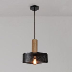 Retro Pendellampe Metall Holz Hängeleuchte Höhenverstellbare Deckenleuchte für Restaurant Schlafzimmer Café Bar Ø25CM