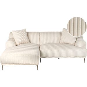 Ecksofa Cremeweiß Cord Rechtsseitig 3-Sitzer L-Form mit Liege Modernes Design Stoffsofa Polstersofa Wohnzimmermöbel