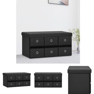 Faltbare Sitzbank mit Stauraum Schwarz 76x38x38 cm Leinenoptik - Aufbewahrungsbox - Bank Mit Stauraum - Wohnzimmermöbel - Ecksitzplatz - Kommode