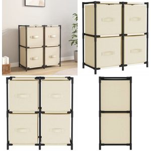 Kommode mit 4 Körben aus Stoff Creme 63×30×71 cm Stahl - Kommode - Aufbewahrungschrank - Textilregale - Wohnzimmermöbel - Schlafzimmermöbel - Home &