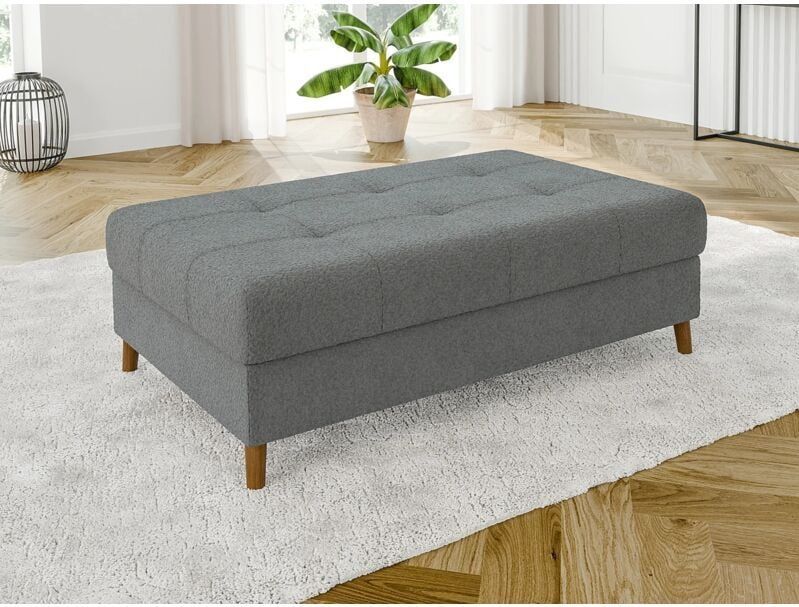 Viggo - Hocker mit Braun Holzfüßen im skandinavischen Stil aus Grau Boucle-Stoff