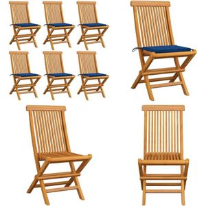 Vidaxl - Gartenstühle mit Königsblauen Kissen 6 Stk. Massivholz Teak - Gartensaison - Gartenmöbel - Esszimmergarnitur - Outdoor Furniture