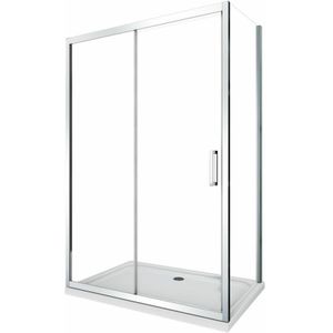 Giorgy - Eckduschkabine aus 6 mm dickem Glas mit feststehender Wand und umkehrbarer Schiebetür, h. 190 87,5-90 feste Wand + Tür 145-150