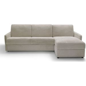 Calicosy - Ecksofa mit Schlaffunktion, 3-Sitzer, in elfenbeinfarbenem Rippvelours, L260 cm