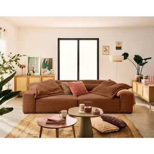 Lisa Design - Richie - 3-sitzer einzelsofa mit doppeltem récamiere - tiefe sitzfläche - aus geripptem kunstpelz - rostfarben