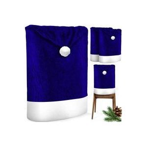 Premium Weihnachtsstuhlüberzug Set Stuhlhussen für Weihnachten Nikolausmütze Stuhlbezug Husse Weihnachtsdeko für Stühle Überzieher Blau / Weiß / 4