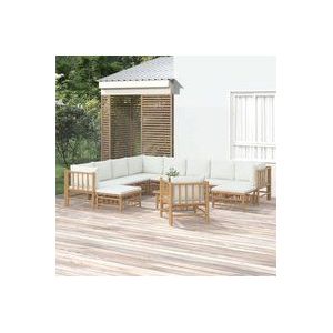 12-tlg. Garten-Lounge-Set mit Cremeweißen Kissen Bambus