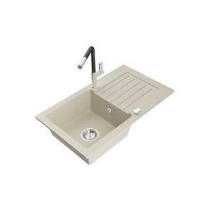Pablo 1 Becken-Granitspüle mit Abtropffläche und Mischbatterie Flora, Beige - 6510-69-670401-0 - Mexen