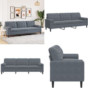 Vidaxl - Sofa 3-Sitzer mit Zierkissen Dunkelgrau 210 cm Samt