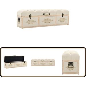 Sitzbank mit Stauraum 110 cm Creme Massivholz Tanne und Stoff - Sitzbank - Aufbewahrungsbank - Stauraumbank - Cremefarbene Bank - Holzbank