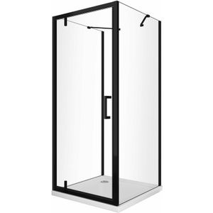 Giorgy - Duschkabine mit 3 Seiten mit zwei festen Seitenteilen und einer schwenkbaren Rototranslattür 8 mm h 200 in mattem Schwarz, Maß 80 (78-80)