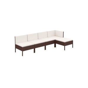 5-tlg. Garten-Lounge-Set mit Auflagen Poly Rattan Braun vidaXL