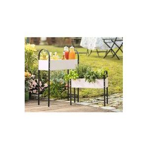 2x Pflanzer 'Retro' aus Metall, creme weiß / schwarz, Pflanzkasten, Blumenkasten, Pflanzbank