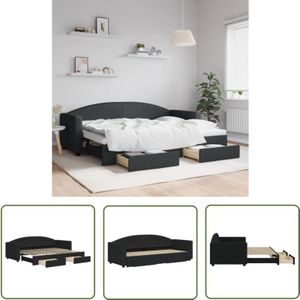 The Living Store - Tagesbett Ausziehbar mit Schubladen Schwarz 80x200 cm Stoff - Sofa - Schlafcouch - Gästebett - Tagesbett - Boxspringbett