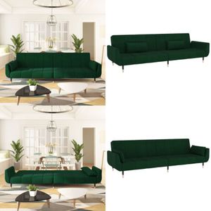 Vidaxl - Schlafsofa 2-Sitzer mit 2 Kissen Dunkelgrün Samt - Sofa - Schlafsofa - Wohnlandschaft - Gästebett - Gemütlich - Home & Living