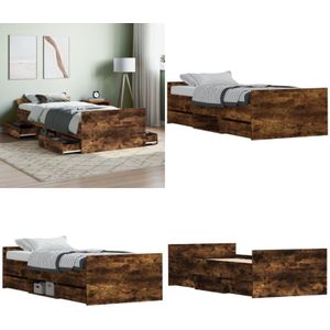 Bettgestell mit Kopf- und Fußteil Räuchereiche 90x200 cm - Holzbettfassungen - Massivholzbette - Schlafzimmermöbel - Bettkopfstütze - Boxspringrahmen