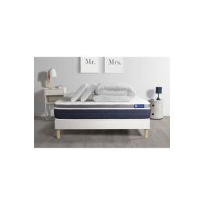 Actisom - Komplettpaket Bett - Matratze 140x190 cm + Boxspringbett mit Lattenrost (im Set) + 2 Kopfkissen + Bettdecke - Actilatex Confort