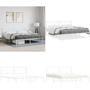 Bettgestell mit Kopfteil Metall Weiß 183x213 cm - Metallbettfundament - Doppelbett - Weißes Bettgestell - Boxspringrahmen - Kopfteil - Home & Living