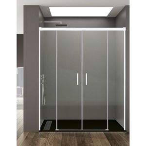 Basic Duschabtrennung 2+2 ohne Bodenprofil 5 Farben 2 Glasarten 6mm in Aluminium Weißes-profil 190-200 cm Transparentes glas - Allstone
