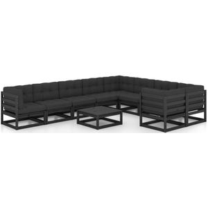 Vidaxl - 10-tlg. Garten-Lounge-Set mit Kissen Schwarz Massivholz Kiefer