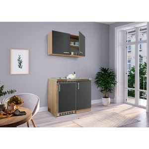 Küche Miniküche Singleküche Küchenzeile Pantry Eiche Grau Levin 100 cm Respekta