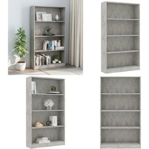 Vidaxl - Bücherregal 4 Fächer Betongrau 80x24x142 cm Holzwerkstoff - Bücherregal - Regal - Holzmöbel - Beton Grau - Etagenregal - Home & Living