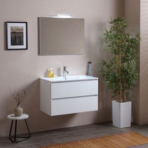 Kiamami Valentina - Badmöbel Mit Keramik Waschbecken 80Cm Mit Spiegel