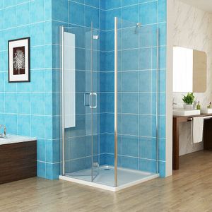 Duschkabine Eckeinstieg Falttür mit Seitenwand Dusche 180º Duschabtrennung 6mm nano Glas, Tür 100 x 90 Seitenwand x 185 cm