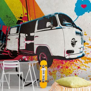 Profhome - Fototapete 383021 heißgeprägte Vliestapete glatt Graffiti matt grau beige blau rot 3,71 m x 2,8 m