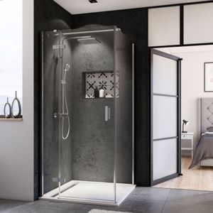 Panorama Seitenwand für Drehtür mit Festteil Typ 3384/3385 teilgerahmt, Aluminium Chromeffekt, Klarglas mit cer, 750mm - Breuer