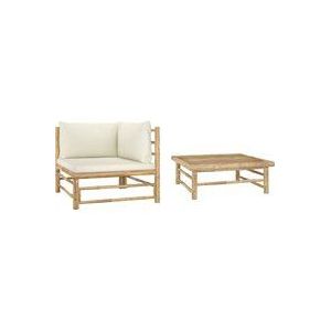 Torana - 2-tlg. Garten-Lounge-Set mit Kissen Cremeweiß Bambus