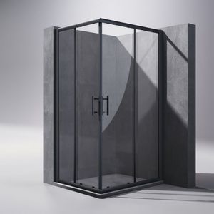 Sonni - 100x120x195cm Duschkabine Eckeinstieg Gleittür esg Klarglas Schwarzer Aluminiumrahmen