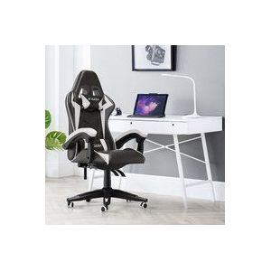 Bigzzia - Gaming-Stuhl – Gaming Stühle verstellbarer drehbarer Gaming-Renn-Bürostuhl – mit Kissen und verstellbarer Rückenlehne, Schwarz und Weiß