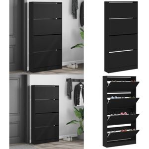Vidaxl - Schuhschrank mit 4 Klappen Schwarz 80x21x163,5 cm - Schuhschrank - Schuhregal - Schuhorganisation - Garderobe - Einbauschrank - Home & Living