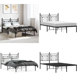 Vidaxl - Bettgestell mit Kopfteil Metall Schwarz 120x190 cm - Metallbettfundament - Doppelbett Gestell - Boxspringrahmen - Schwarzes Bettgestell