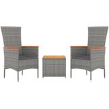 3-tlg. Garten-Lounge-Set Grau Poly Rattan & Massivholz Akazie Vidaxl