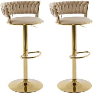 Vente-unique - Barhocker 2er-Set höhenverstellbar - Samt & goldfarbenes Metall - Beige - lomya