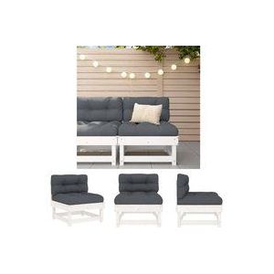 The Living Store Mittelsofa mit Kissen Weiß Massivholz Kiefer - Gartensofa - Holzsessel - Gartenmöbeln - Lounge Möbel - Außengartenmöbel
