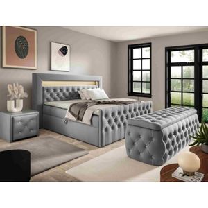 Furnix - set Boxspringbett Hocker Nachttisch Lizza 140x200 EV70831 Hellgrau