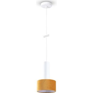 Paco Home - Pendelleuchte Wohnzimmer Hängeleuchte Stoffschirm Esszimmer Modern GU10 Pendelleuchte, Weiß-Hellbraun