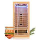 Artsauna - Infrarotkabine Kiruna90 mit 4 Vollspektrum- & 3 Flächenstrahler, 1 Person, 90 x 90 x 190 cm, led Farblicht & Glastür, Infrarotsauna Sauna