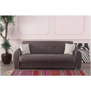 Schlafsofa Dababi, 3-Sitzer-Container-Schlafsofa mit 2 Kissen inklusive, Wohnzimmersofa aus gepolstertem Stoff mit Klick-Klack-Öffnung, 224x85h87 cm,