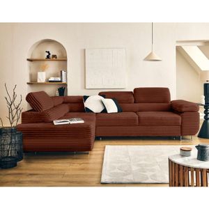 Lisa Design - Zaria - links 5-sitzer schlaffunktion und bettkasten und kopfstützen groß gerippter cord - terrakotta