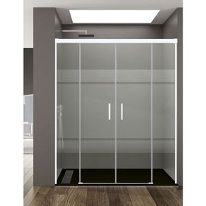 Basic Duschabtrennung 2+2 ohne Bodenprofil 5 Farben 2 Glasarten 6mm in Aluminium Weißes-profil 162-172 cm Siebdruck glas - Allstone
