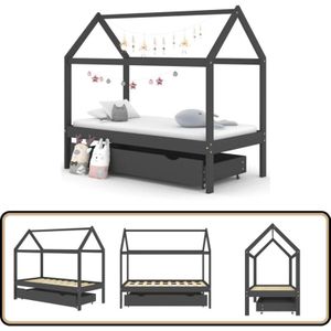 Vidaxl - Kinderbett mit Schublade Dunkelgrau Massivholz Kiefer 80x160 cm - Holz Kinderbett - Baumhaus Stil Kinderbett - Kiefer Massiv Kinderbett