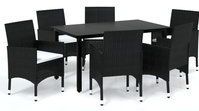 Minkurow - 7-tlg. Garten-Essgruppe mit Kissen Poly Rattan Schwarz vidaXL