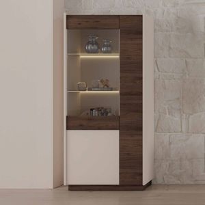 Glasvitrine Mosby Hochvitrine 190 cm mit zehn und led Regale Sandbeige Brown - Furnix