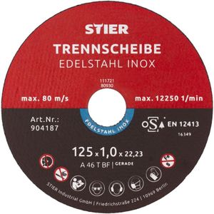 Stier - Trennscheibe für Edelstahl/INOX, Metall, Stahl, ø Flexscheibe: 125 x 1,0 x 22,23 mm, gerade, Set mit 25 Stück, für Winkelschleifer
