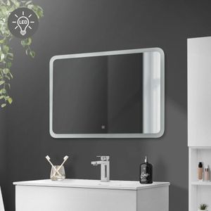 Ml-design - Badspiegel, Weiß, Led-Spiegel mit Touchschalter 90 x 60 cm, Glas, Badezimmerspiegel mit Beleuchtung, Spiegel, Wandspiegel,
